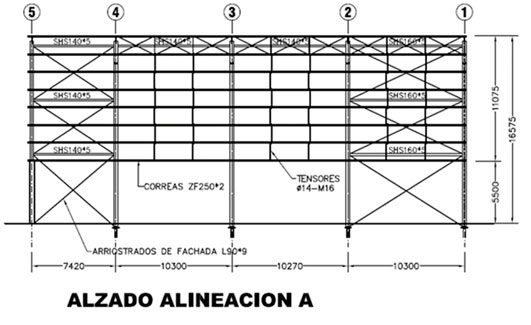 Figura 0.2. Elevación de uno de los ejes longitudinales de la estructura.